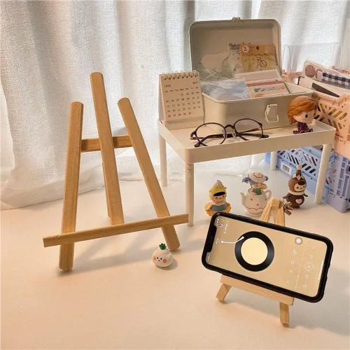 Vista 4 de Mini caballete de exhibición de madera, soporte de mesa de madera natural para lienzos pequeños, manualidades infantiles, tarjetas de visita