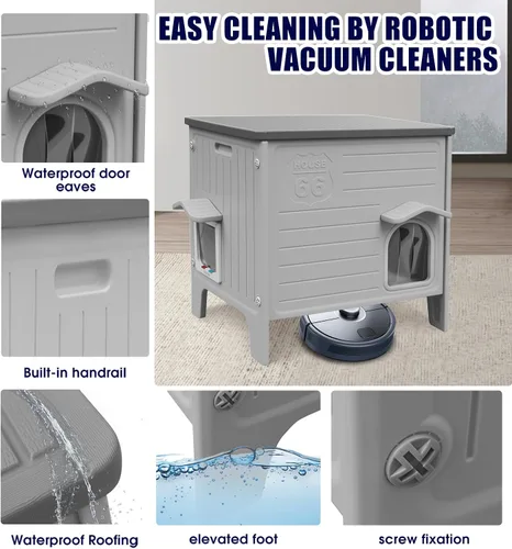 Vista 4 de Casa de Plástico para Gatos para Exteriores e Interiores, Casas para Gatos Ferales con Puerta de Escape, Casa Impermeable para Gatos para Exteriores