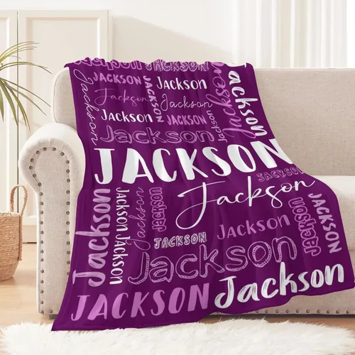 Vista 2 de Manta personalizada con nombre para adultos, manta de franela con nombre personalizado para niños y niños, Manta personalizada para regalo