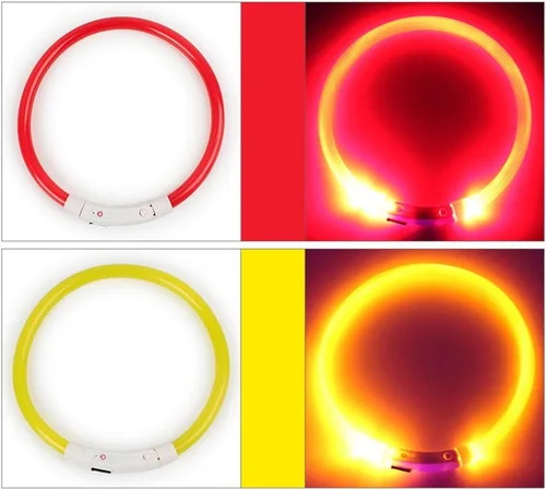 Vista 4 de Recargable LED Noche Intermitente Luminoso USB Carga Mascota Perro Cachorro Cuello Collar Azul 13.8 in
