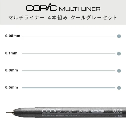 Vista 2 de Copic Marcadores Multiliner Tinta a base de pigmentos grises, juego de 4 piezas