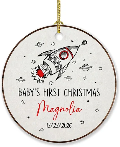 Vista 17 de Adorno de Navidad de la segunda Navidad del bebé 2026, marco de fotos de corona, adorno de segunda Navidad para papá, mamá, nombre de bebé