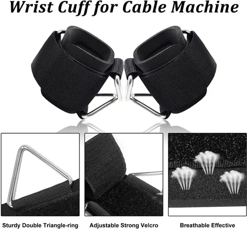 Vista 4 de Paquete de 2 muñequeras para máquina de cable, acolchado de neopreno ajustable, talla única, correas de muñeca de fitness para hombres y mujeres