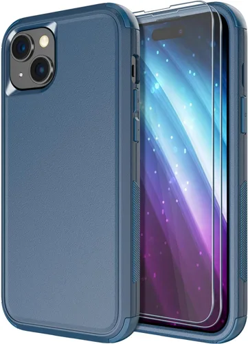 Vista 30 de Diverbox Funda para iPhone 15 Plus [a prueba de golpes] [a prueba de caídas] [protector de pantalla de vidrio templado], funda de protección