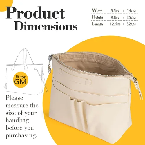 Vista 2 de SHINGONE Organizador de bolso para bolsos de lujo, inserto organizador de bolso con luz LED, inserto organizador de bolsa con cremallera, llavero