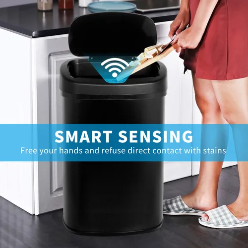 Vista 3 de BLKMTY - Bote de basura de 13 galones con tapa, sensor de movimiento, color negro Stainless Steel Garbage Cans, 50 L Automatic Touchless Kitchen