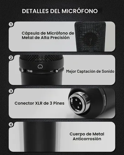 Vista 5 de SUUNTOK Micrófono XLR, Micrófono de condensador profesional con diafragma grande de 34mm, Micrófono de estudio cardioide para grabación TM87KB Kit