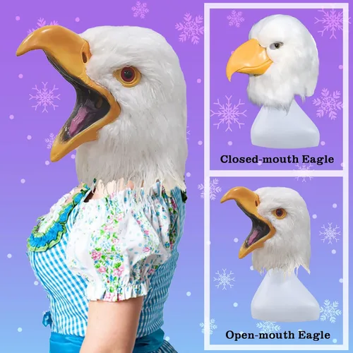 Vista 5 de Halford Eagle Mask, Closed Open Mouth White Eagle Head Mask, Novelty Latex Hawk Face Masks for Party Props