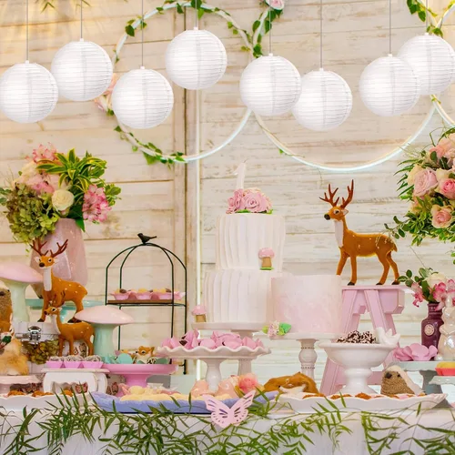 Vista 3 de Treela Paquete de 90 faroles de papel chinos japoneses blancos para colgar al aire libre, globos de papel para decoración de fiesta para bodas