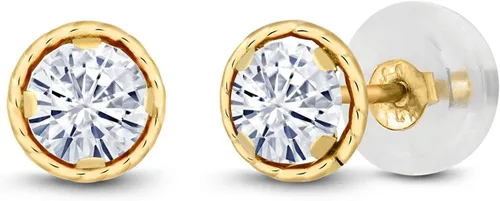Vista 18 de Gem Stone King Aretes redondos de oro amarillo de 14 quilates con piedra natal Redondos de 0.157 in Aretes de oro para mujeres y hombres