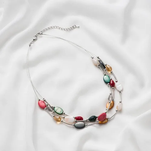 Vista 4 de Collar a capas con cristal para mujer, gargantilla con cadena de plata gruesa, regalo de cumpleaños para mujer