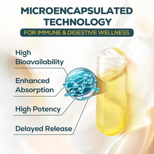 Vista 5 de Suplemento de tributirina para intestino e inmune de 800 mg Alta biodisponibilidad con probióticos y prebióticos microencapsulados - Complejo
