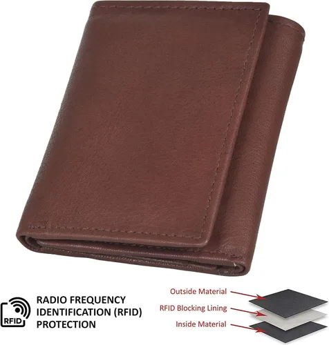 Vista 6 de Billetera delgada y compacta con solapa para niños y bolsillo para monedas, Café Oscuro, 3.3 4" x 3", Cartera triple