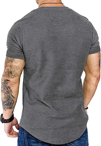 Vista 2 de COOFANDY Camiseta de entrenamiento muscular para hombre, camiseta de manga corta para gimnasio, culturismo, moda