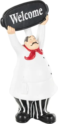 Vista 8 de Deco 79 Polystone - Escultura decorativa de chef, estatuas decorativas de cocina con letreros de bienvenida, juego de 2 figuras decorativas de 5