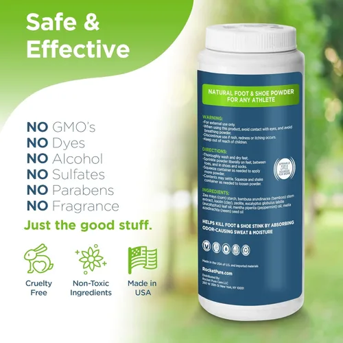 Vista 6 de Rocket Pure Desodorante natural para pies y zapatos en polvo, desodorante y eliminador de olores para hombres y mujeres, removedor de olores