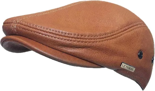 Vista 5 de LETHMIK Sombrero Plano de taxista en Piel Auténtica clásico Newsboy Cap Ivy de conducir