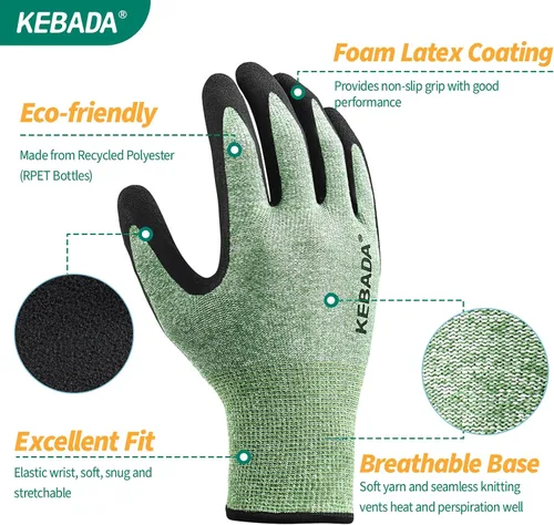 Vista 3 de Kebada Guantes de jardinería para hombres, 2 pares de guantes de jardín transpirables, revestimiento de látex de espuma, guantes de trabajo