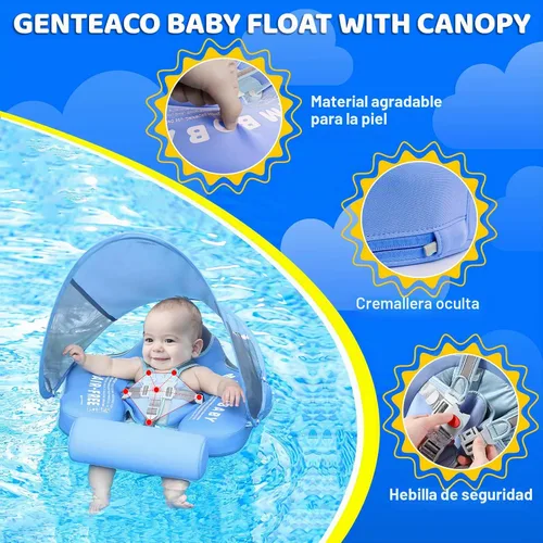 Vista 5 de Mambobaby Flotador de natación para bebé con toldo y cola, flotador de piscina infantil no inflable, flotador de natación para niños pequeños
