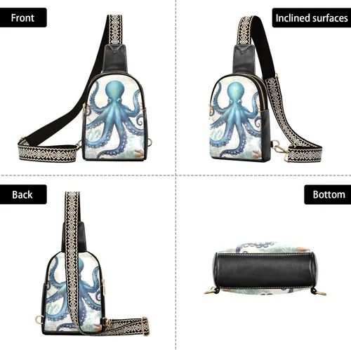 Vista 3 de Sling Backpack Octopus Vintage Sling Bag for Women Crossbody Shoulder Bag Leather Fanny Pack Chest Bag for Travel Hiking 202A1788