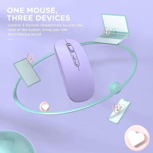 Vista 2 de RAPIQUE Ratón inalámbrico Bluetooth, multidispositivo recargable (tres modos: BT1/BT2+2.4G) Ratones de computadora con receptor USB, mouse