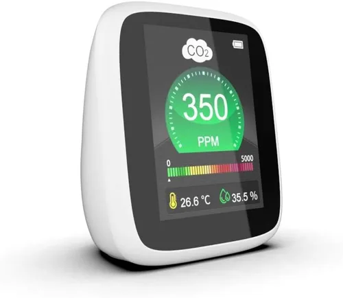 Vista 3 de Monitor de calidad de aire de CO2, medidor de contaminación y ventilación, sensor que prueba y detecta niveles de CO2 PPM, temperatura y humedad
