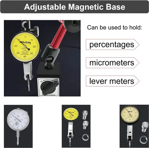 Vista 4 de KUIDAMOS Mini soporte de base magnética, base indicadora de dial, base magnética ajustable de 7.8 pulgadas con herramienta indicadora de tres