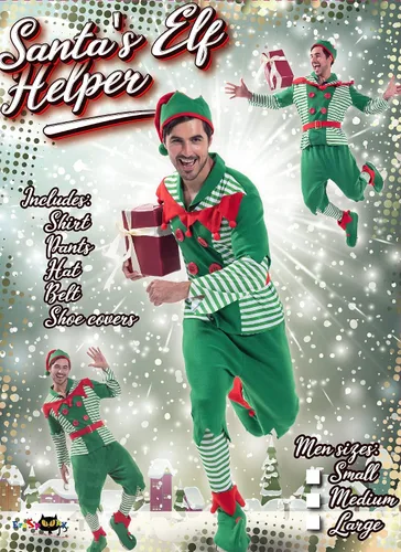 Vista 2 de EraSpooky Disfraz de elfo para hombre, disfraz de Papá Noel, color rojo y verde
