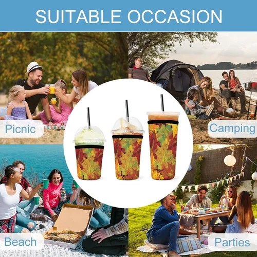Vista 8 de Autumn Leaves Reusable Insulated Neoprene Iced Coffee Cup Sleeves 3 Sizes Diving Material Cup Durable Beverage Covers for Cold Coffee Tea Drinks