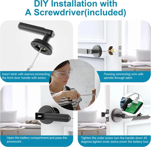 Vista 7 de Foxgard - Cerradura de puerta biométrica con perilla inteligente de huellas dactilares, control remoto con aplicación, cerradura de puerta Negro