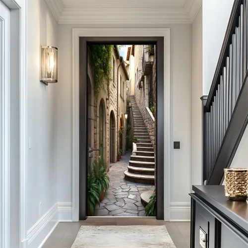Vista 15 de Calcomanías para puerta, 3D y 90, diseño de arcade, visera, VR, aventura, murales, papel tapiz autoadhesivo para puerta, póster para dormitorio