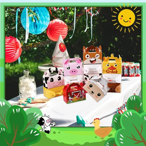 Vista 6 de Tallew Paquete de 24 cajas de regalo de fiesta de animales de granja, bolsas grandes de dulces de granero, cajas de regalo de regalo de feliz