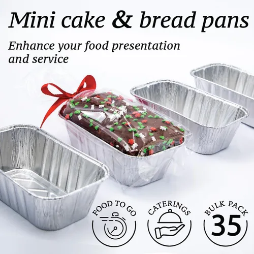 Vista 3 de Paquete de 35 mini moldes para pan de papel de aluminio de 1 libra, moldes de pan de aluminio para hornear, perfectos para hornear panes, pasteles