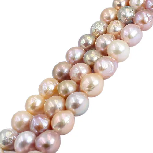 Vista 2 de Joyería Artesanía Natural AA Grado 0.354-0.433 in Redondo Reborn Edison Cultivado Blanco Rosa y Púrpura Mezcla de Perlas de Agua Dulce 15 pulgadas