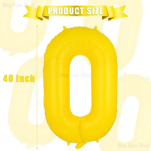 Vista 2 de Globos grandes de papel de aluminio amarillo número 0 de 40 pulgadas, helio grande Mylar Zero globo para decoración de fiesta de cumpleaños