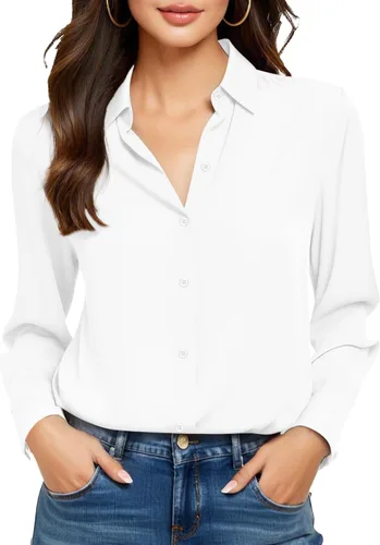 Vista 45 de Camisas sin planchado y sin arrugas para mujer, con botones, de manga larga, de seda de morera, blusas casuales para el trabajo