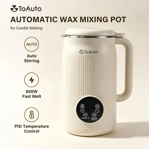 Vista 2 de TOAUTO Máquina mezcladora de cera para hacer velas de bricolaje, derretidor eléctrico de cera de 1.2 L con agitación automática, control digital