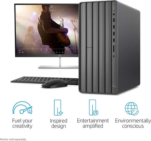 Vista 2 de HP Envy Desktop Intel Core i7-10700 de 10ª generación, 16 GB de RAM, disco duro de 1 TB y SSD de 512 GB, Windows 11 (TE01-1020, negro)