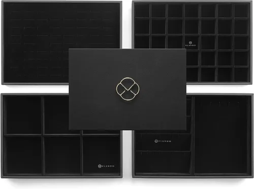 Vista 9 de Bandeja de joyería organizador de joyas apilable para cajón aparador armario escaparate collar aretes anillos pulseras bandejas para mujeres y niñas