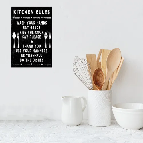 Vista 7 de EMOHAT Letrero de metal vintage retro divertido reglas de cocina de aluminio, cartel de hojalata, póster de bares, restaurantes, cocina, cafeterías