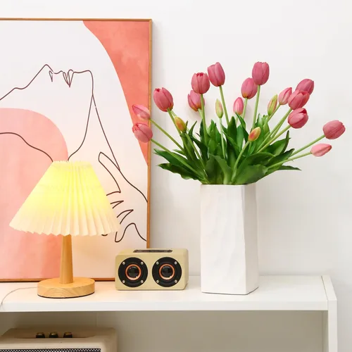 Vista 8 de Flores artificiales, 20 piezas tulipanes falsos de tacto real, tulipanes de látex sintético con caja de regalo, ramos de tulipanes sintéticos