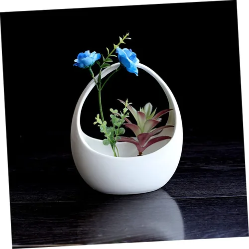 Vista 9 de GANAZONO 1 cesta colgante maceta de cerámica para oficina en casa, lavabo decorativo de porcelana para plantas carnosas, espacio de plantación más