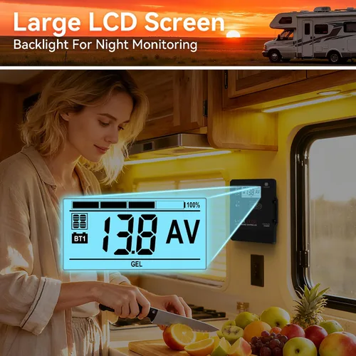 Vista 4 de LNEX Controlador de carga solar con diseño de montaje empotrado, carga de 6 etapas con pantalla LCD 12V/24V controlador PWM automático 30A