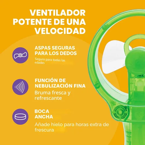 Vista 3 de O2COOL - Ventilador de mano de lujo, funciona con pilas, ventilador pulverizador de agua (verde) Sí
