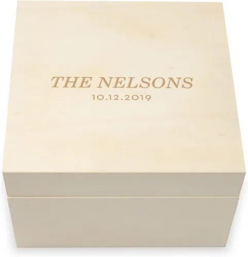 Vista 7 de WEDDINGSTAR Caja de regalo de recuerdo de madera grabada personalizada con tapa extraíble - fuente de bloque