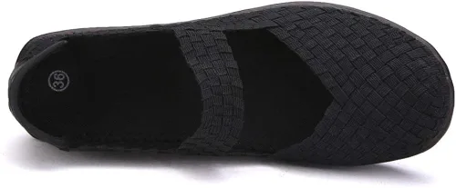 Vista 4 de EnllerviiD - Sandalias de cuña Mary Jane con puntera cerrada, con tejido, plataforma y tacón, para mujer