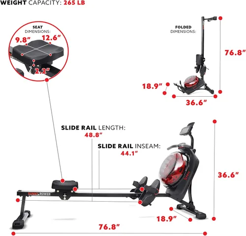 Vista 5 de Máquina de remo acuático Elite de Sunny Health & Fitness con tanque vertical de alta resistencia dinámica, entrenamiento de cuerpo completo de bajo