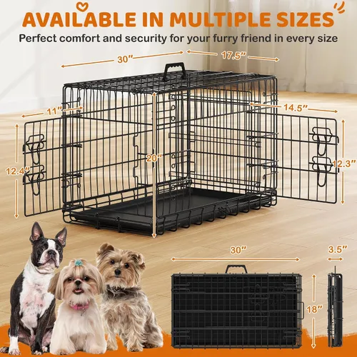 Vista 2 de Yaheetech Jaula para perros de doble puerta de 30 pulgadas con divisor para cachorros, perrera plegable de metal con bandeja extraíble, jaula