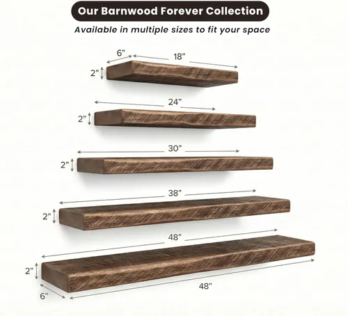 Vista 6 de Estantes flotantes de madera recuperada, estante rústico de madera gruesa sólida real hecho a mano
