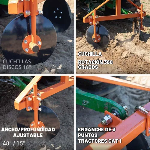 Vista 3 de Titan Attachments - Cama de disco ajustable de 3 puntos de 48 pulgadas para tractores Cat 1, compatible con enganche rápido, cultivador de jardín